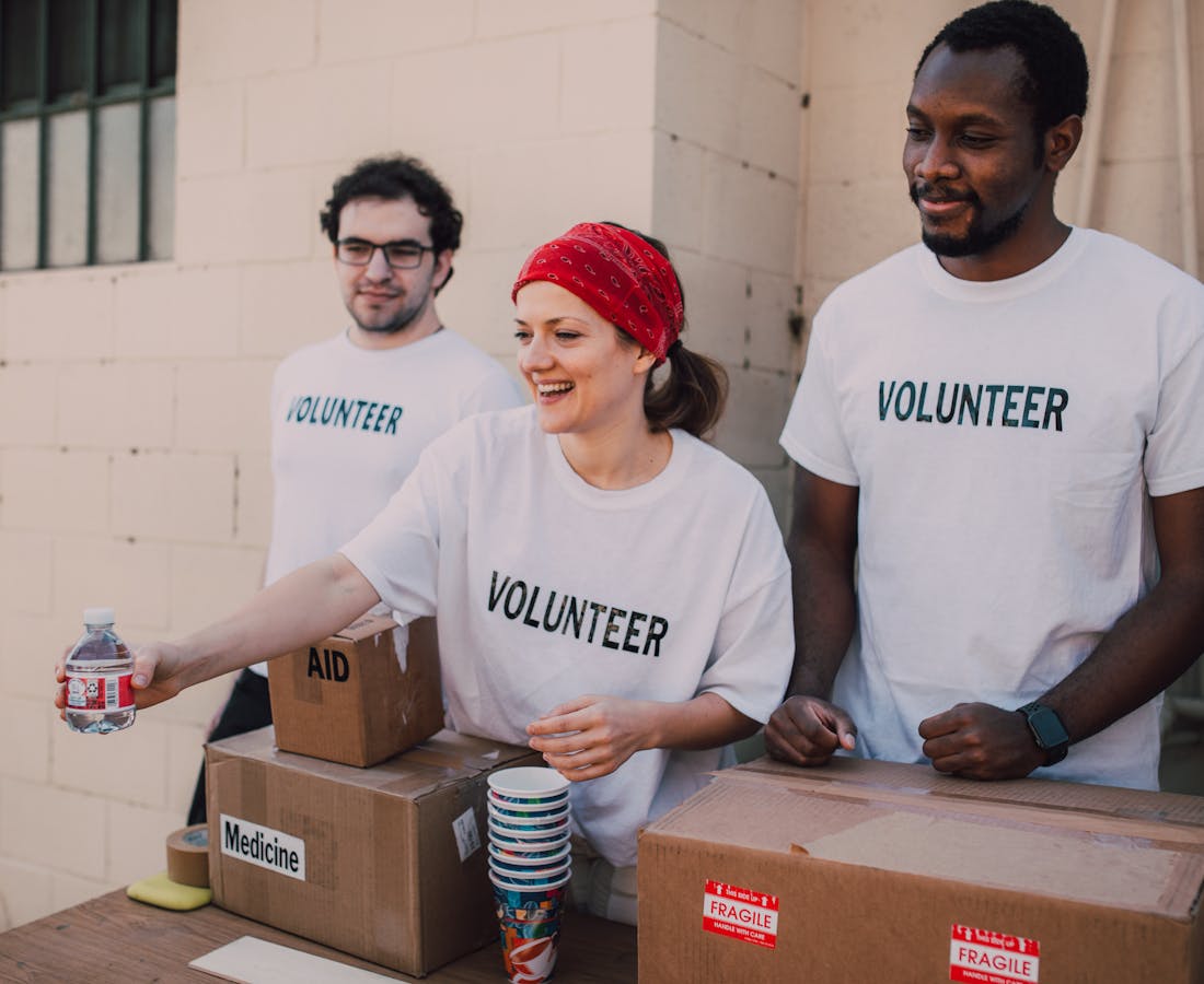 Nonprofit volunteers helping the community