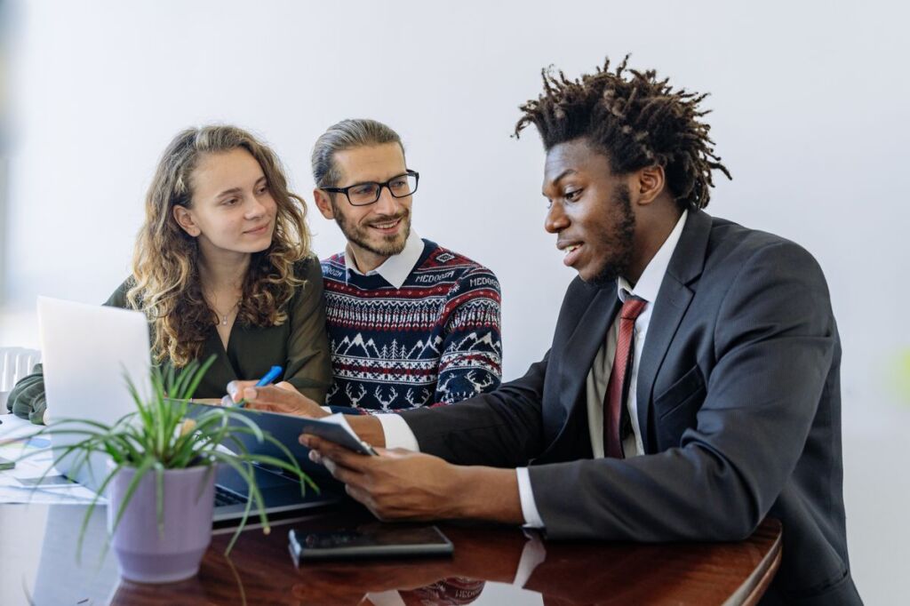 Business professionals meeting in a commercial office
