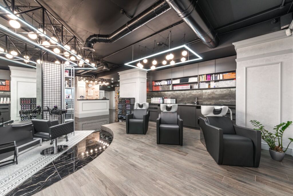 Backwash chairs in a modern beauty salon